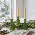 Alora Glass Candle Holders Set | Emerald Green, Fir Tree Design for Taper Candles 0