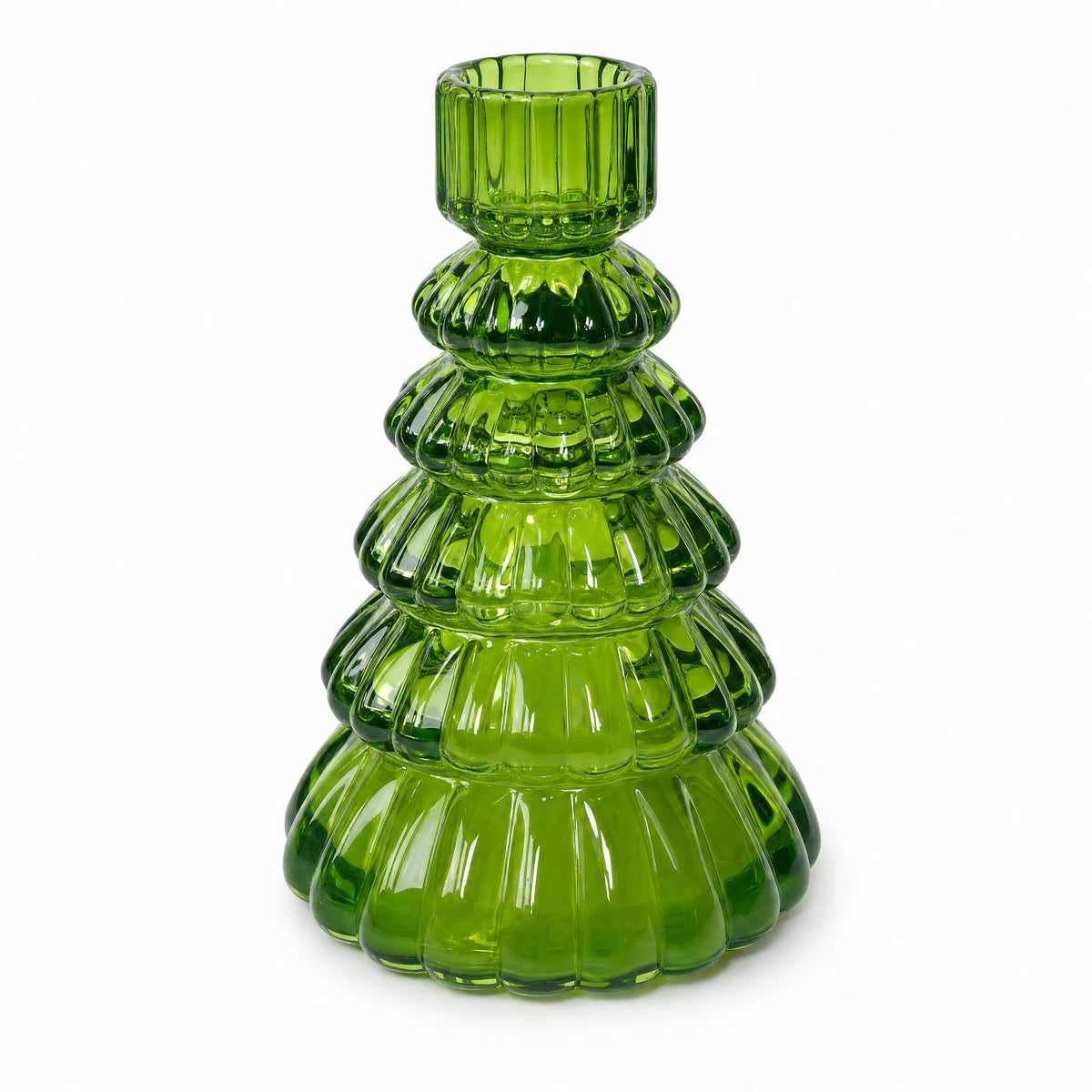 Alora Glass Candle Holders Set | Emerald Green, Fir Tree Design for Taper Candles 6