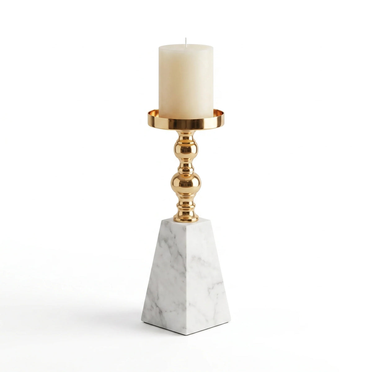 Aurea Candle Holder | Natural White Marble with Gold Accent, Pillar Design 8