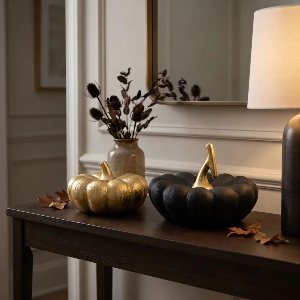 Benson Ceramic Pumpkin | Black and Gold Enamel Finish, Sculptural Decor 3