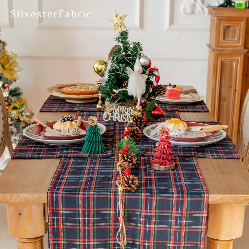 Brennan Tartan Table Runner | Navy Blue Cotton Linen for Holiday Decor 2