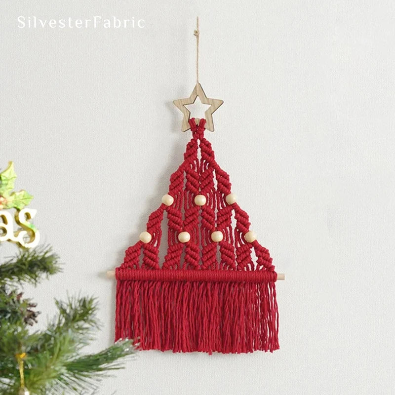 Cedar Red Wall Hanging | Handmade Cotton and Wood Christmas Decor 0