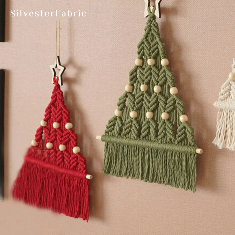 Cedar Red Wall Hanging | Handmade Cotton and Wood Christmas Decor 1