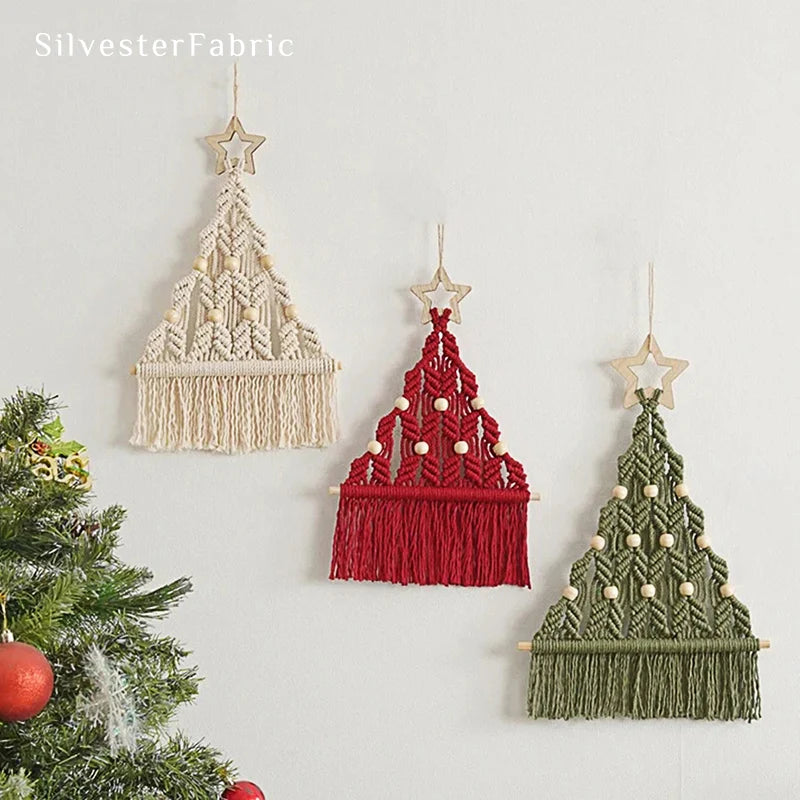 Cedar Red Wall Hanging | Handmade Cotton and Wood Christmas Decor 2