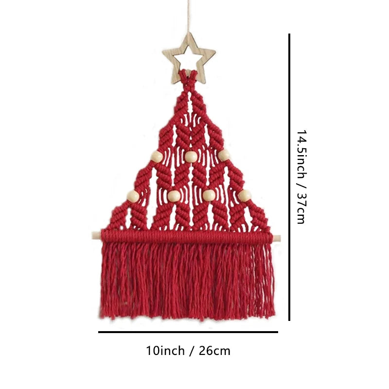 Cedar Red Wall Hanging | Handmade Cotton and Wood Christmas Decor 3