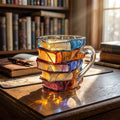 Glass coffee mug shaped as a stack of books