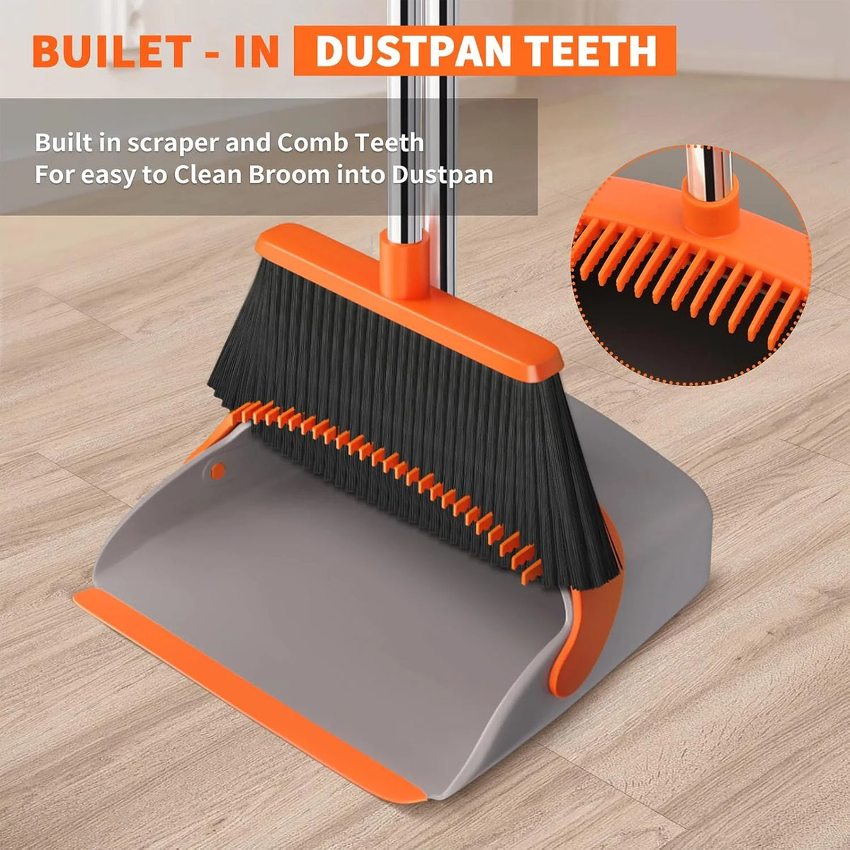 Gavix Broom and Dustpan Set | Upright Design, Self-Cleaning Teeth, Adjustable Handles 2