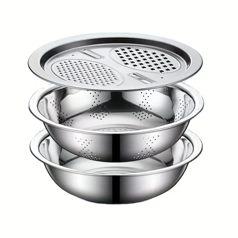 Gavren Mixing Bowl Set | 3-Piece Stainless Steel with Grater and Colander 5