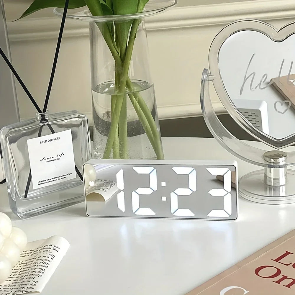 Gleam Mirror Alarm Clock | Digital LED with Temperature Display, Dual Power Modes 1