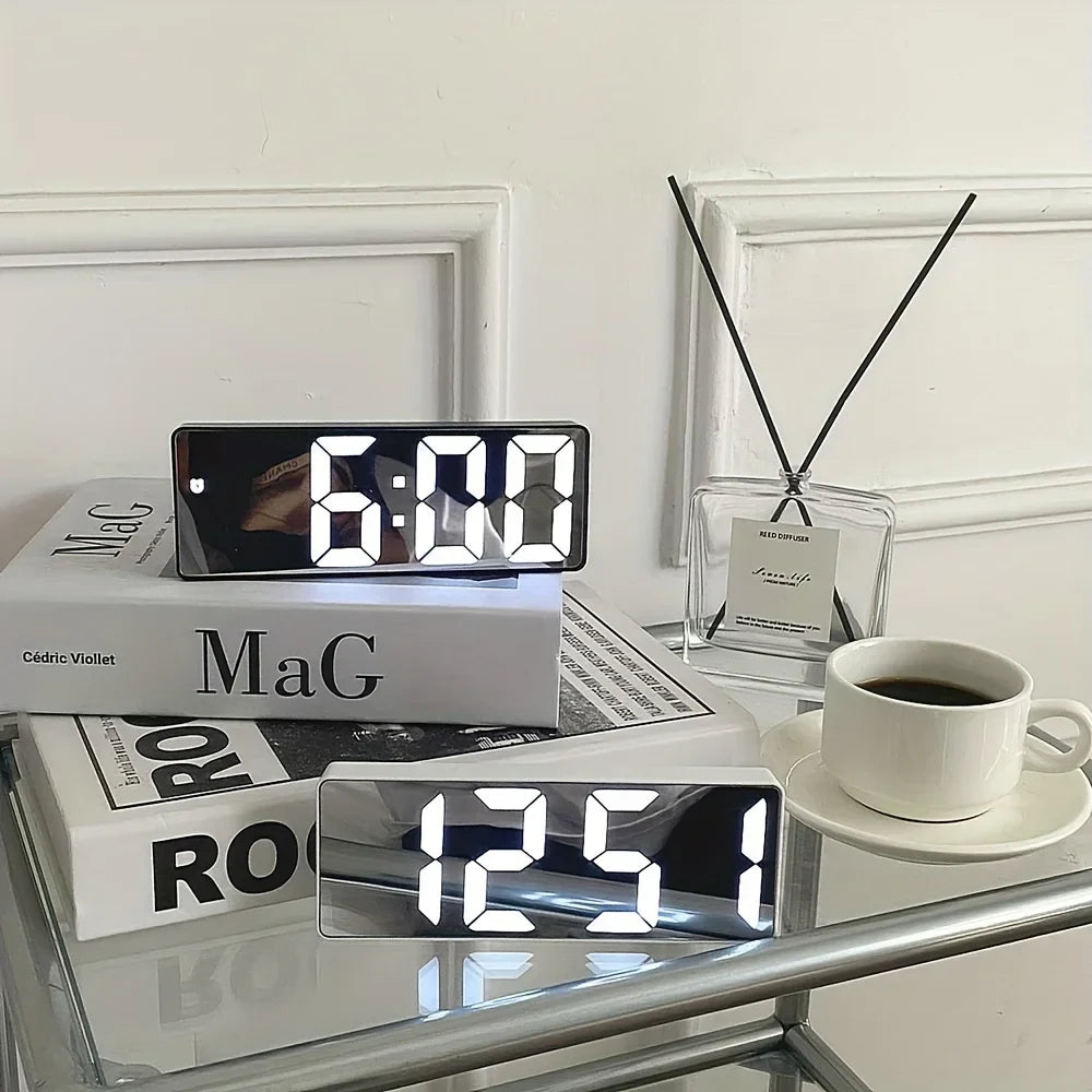 Gleam Mirror Alarm Clock | Digital LED with Temperature Display, Dual Power Modes 2