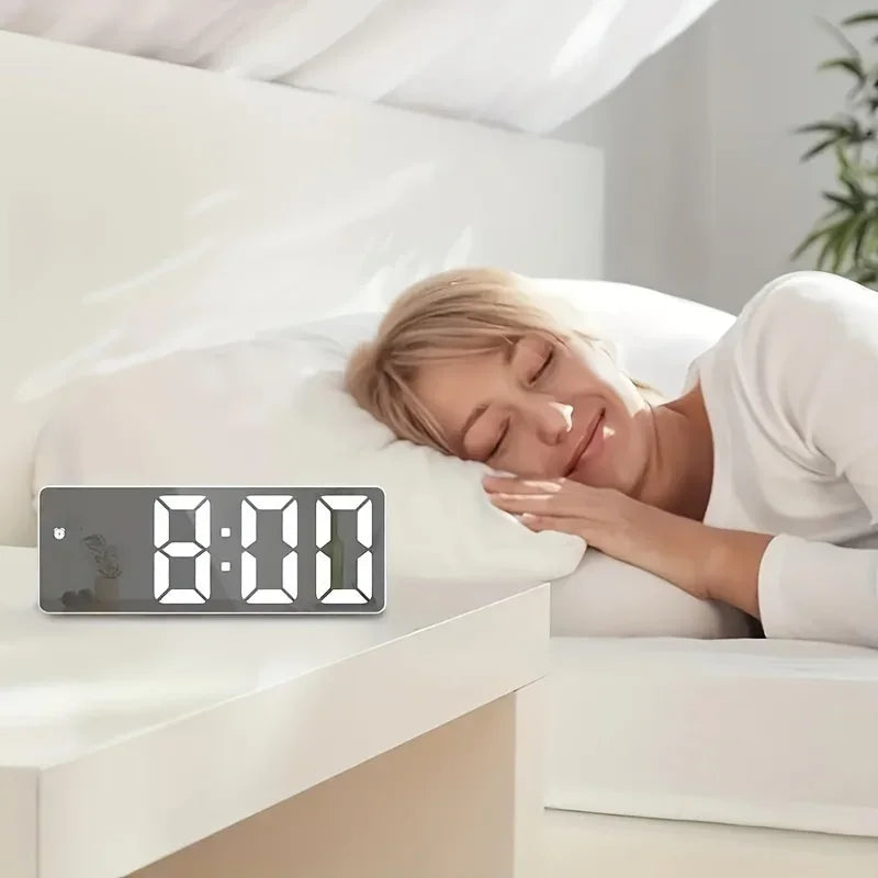 Gleam Mirror Alarm Clock | Digital LED with Temperature Display, Dual Power Modes 3