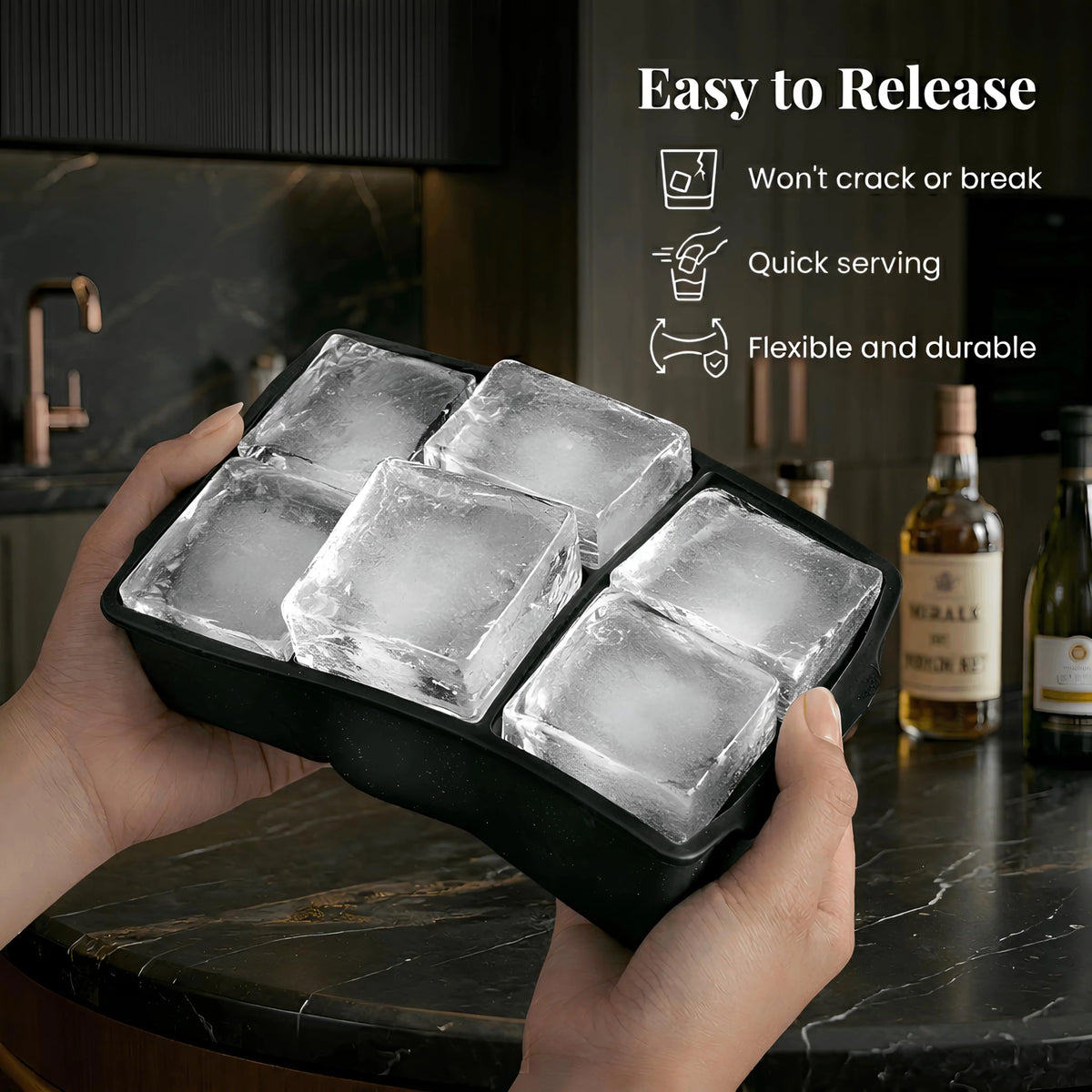 Glenna Large Ice Cube Tray | Flexible Silicone, Jumbo Ice Molds 2