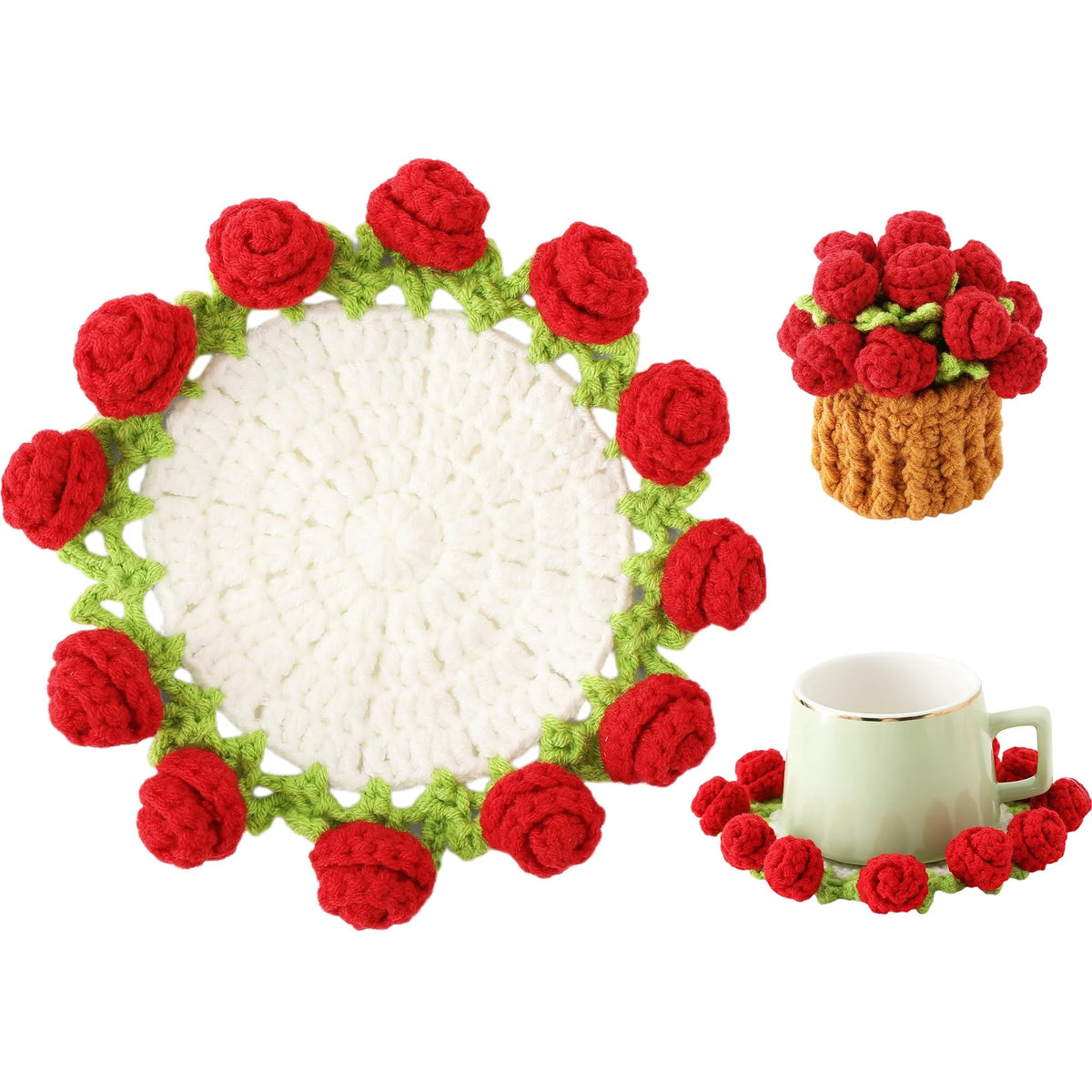 Glenna Rose Coaster Set | Crochet Floral Design, Table Mats and Coasters 0
