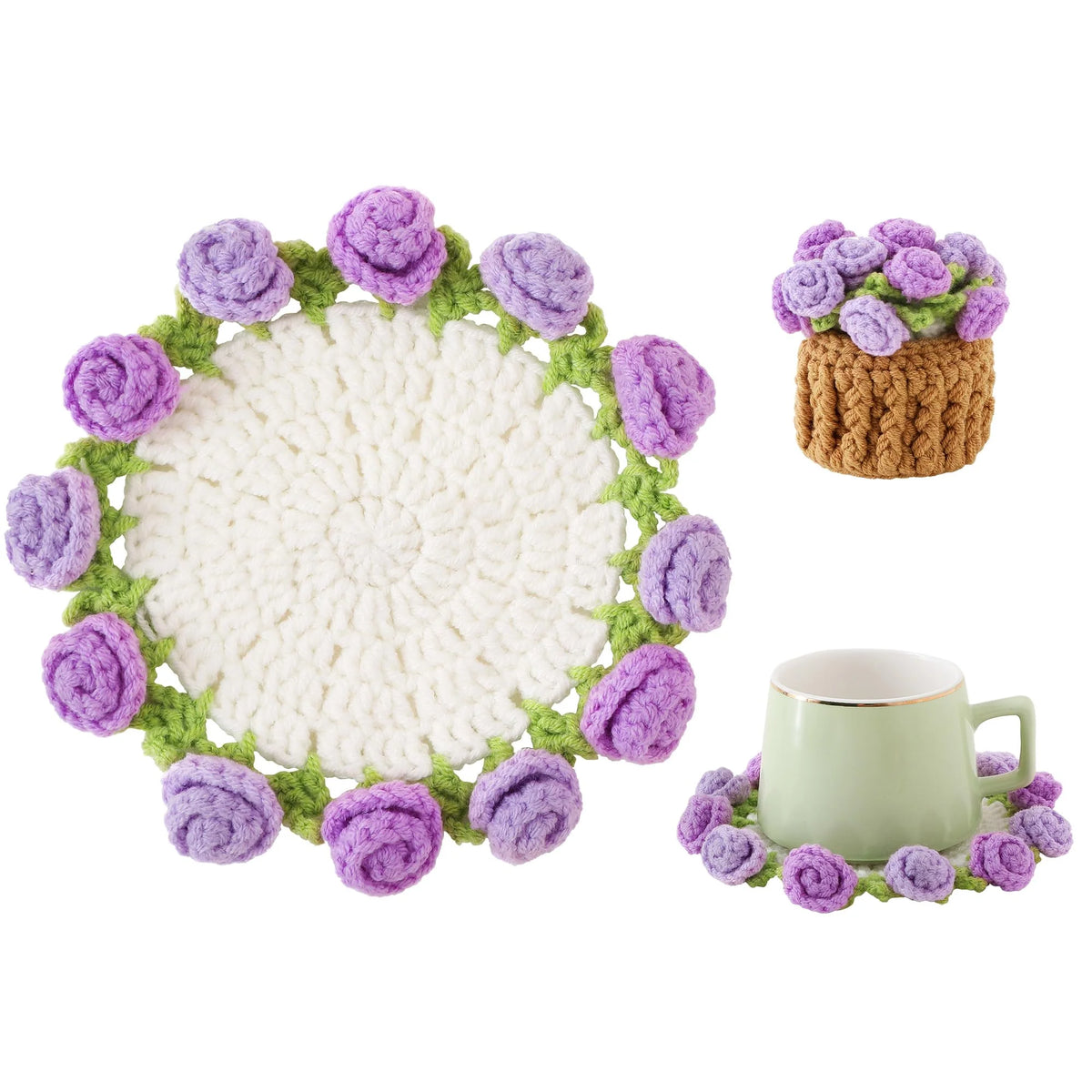 Glenna Rose Coaster Set | Crochet Floral Design, Table Mats and Coasters 10