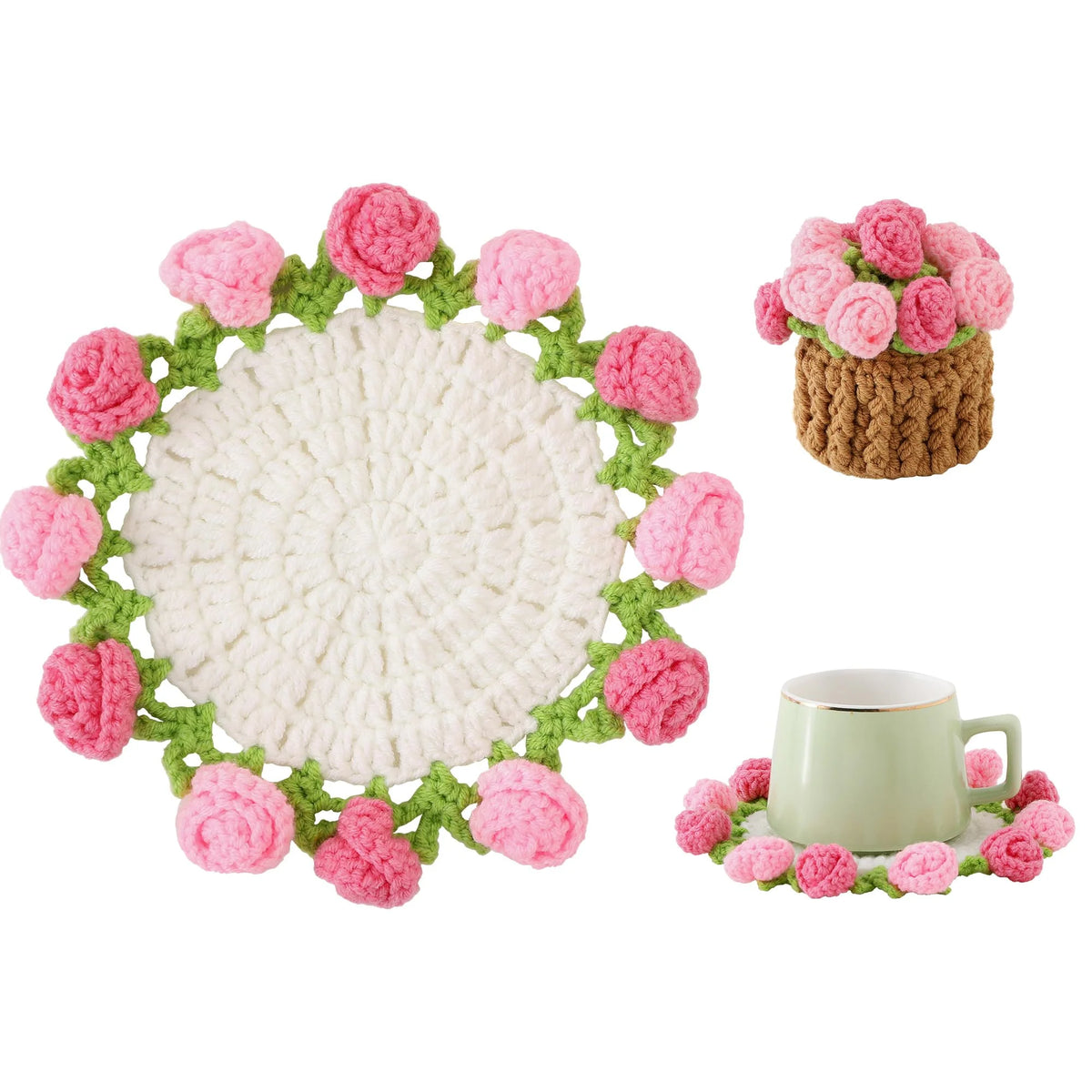 Glenna Rose Coaster Set | Crochet Floral Design, Table Mats and Coasters 11
