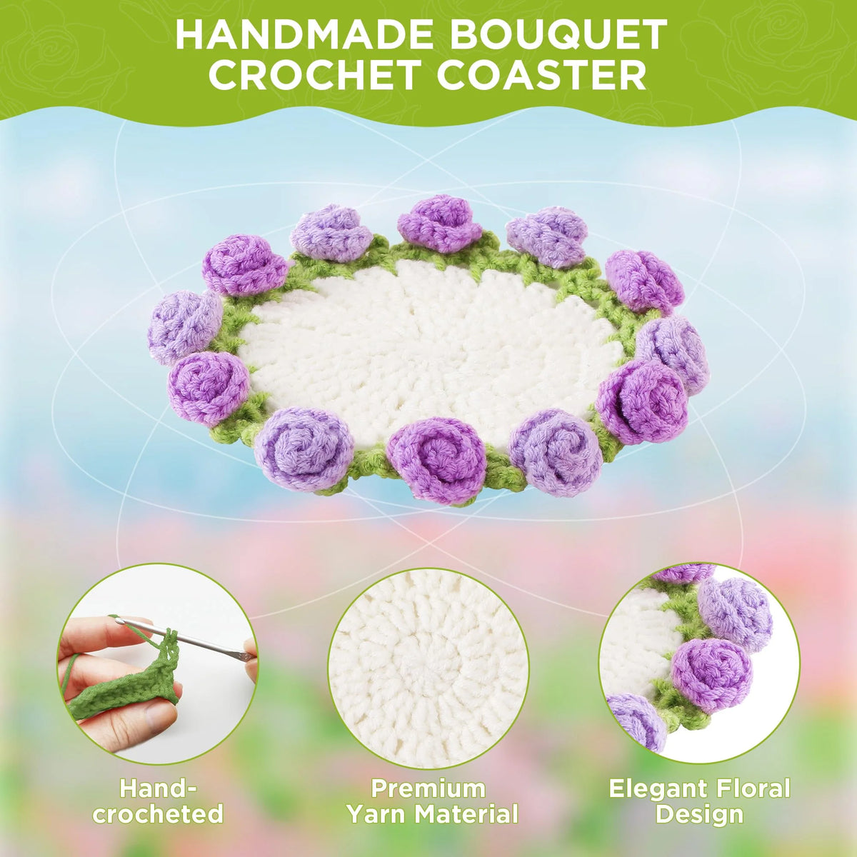 Glenna Rose Coaster Set | Crochet Floral Design, Table Mats and Coasters 6