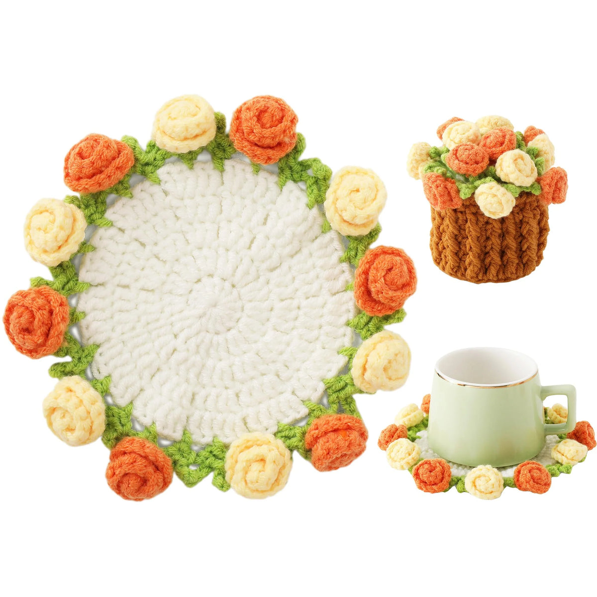 Glenna Rose Coaster Set | Crochet Floral Design, Table Mats and Coasters 9