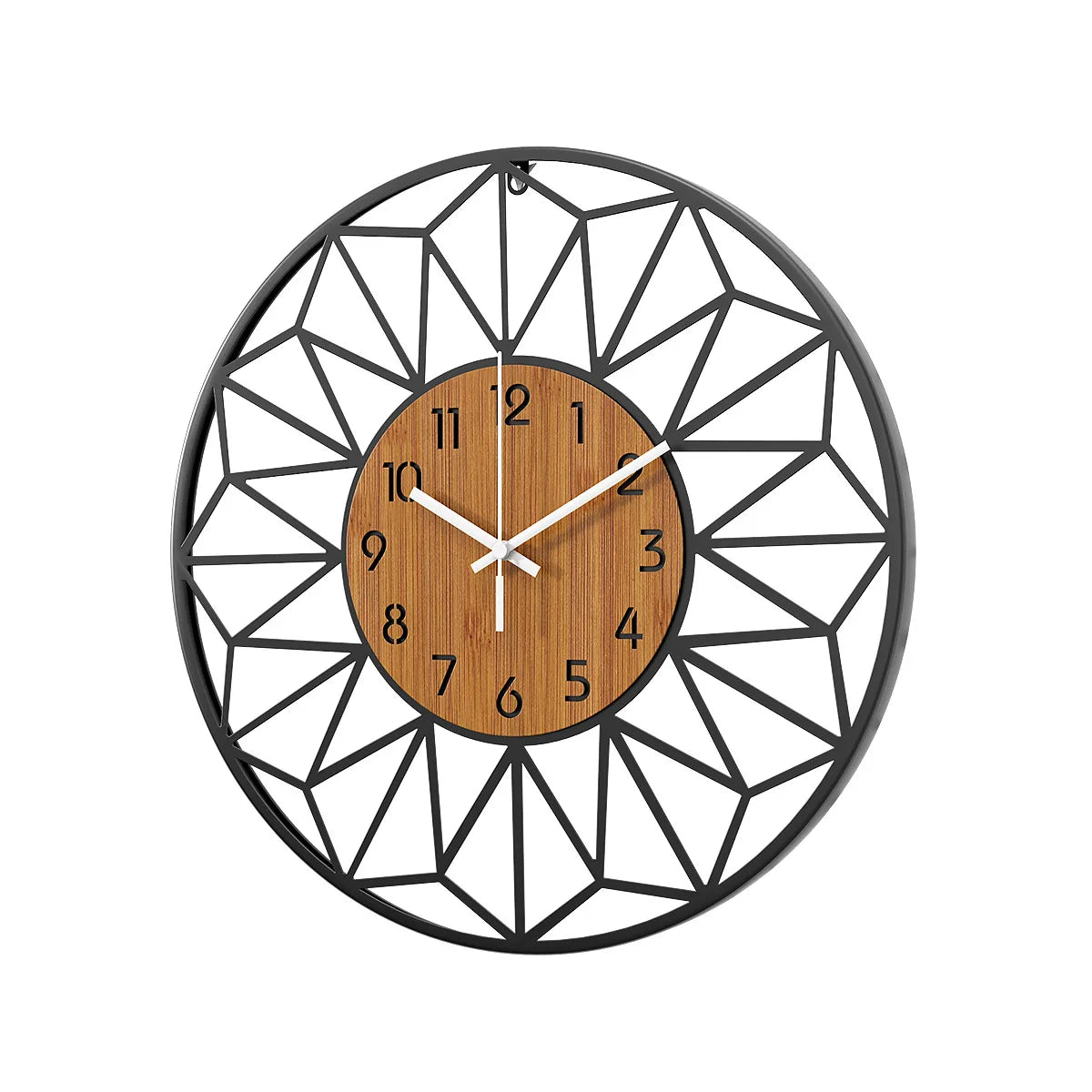 Glenor Modern Wall Clock | Geometric Metal Frame, Wood Grain Dial 5
