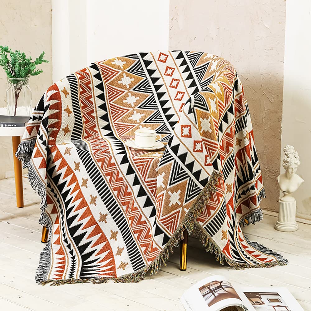 Glenora Boho Throw Blanket | Geometric Woven PE Cotton, Fringed Edges 5