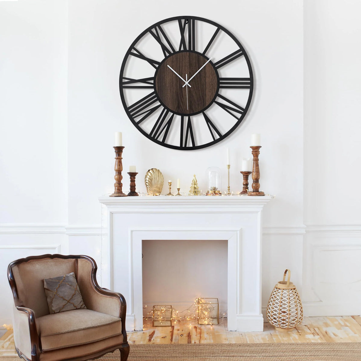 Glenora Large Wall Clock | 3D Roman Numerals, Metal and Wood Design 2
