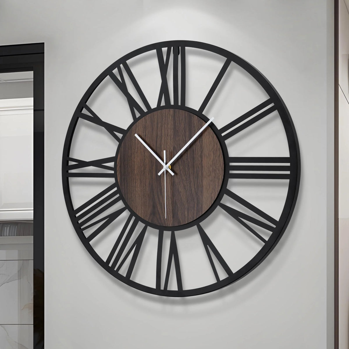 Glenora Large Wall Clock | 3D Roman Numerals, Metal and Wood Design 3