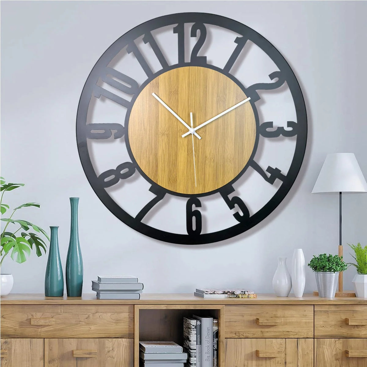 Glenora Large Wall Clock | 3D Roman Numerals, Metal and Wood Design 4