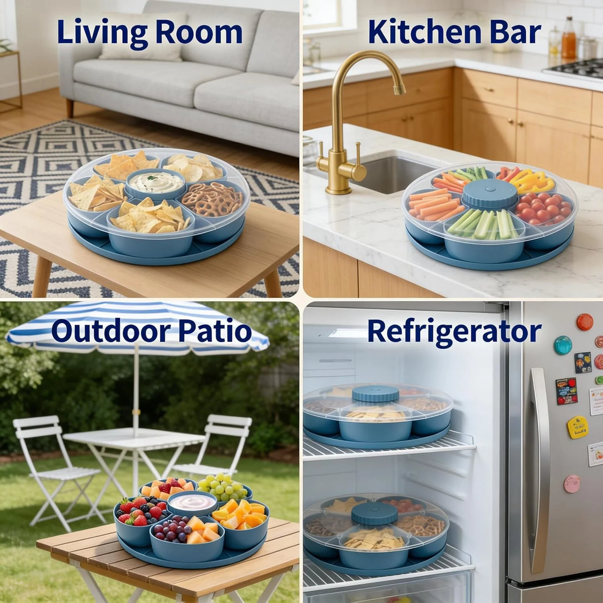 Glenora Snack Tray | Rotating, Divided Compartments, Lightweight Plastic 2
