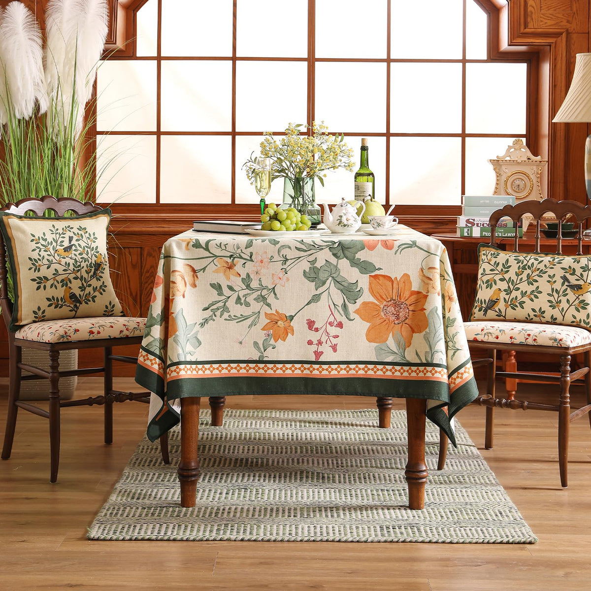 Glenora Vintage Tablecloth | Polyester Fiber, Rectangular Floral Design 4