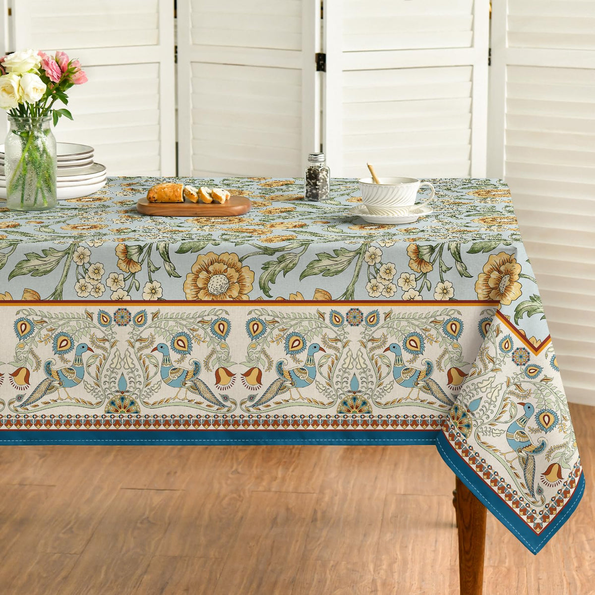 Glenora Vintage Tablecloth | Polyester Fiber, Rectangular Floral Design 7