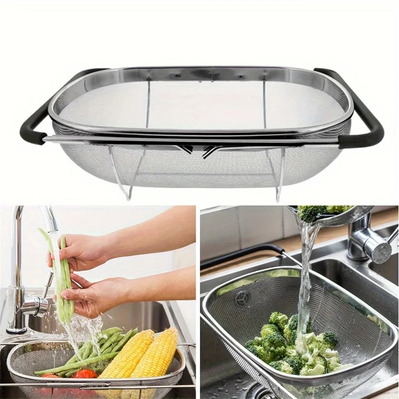 Glenox Over Sink Colander | Stainless Steel, Adjustable Handles for Kitchen Use 3