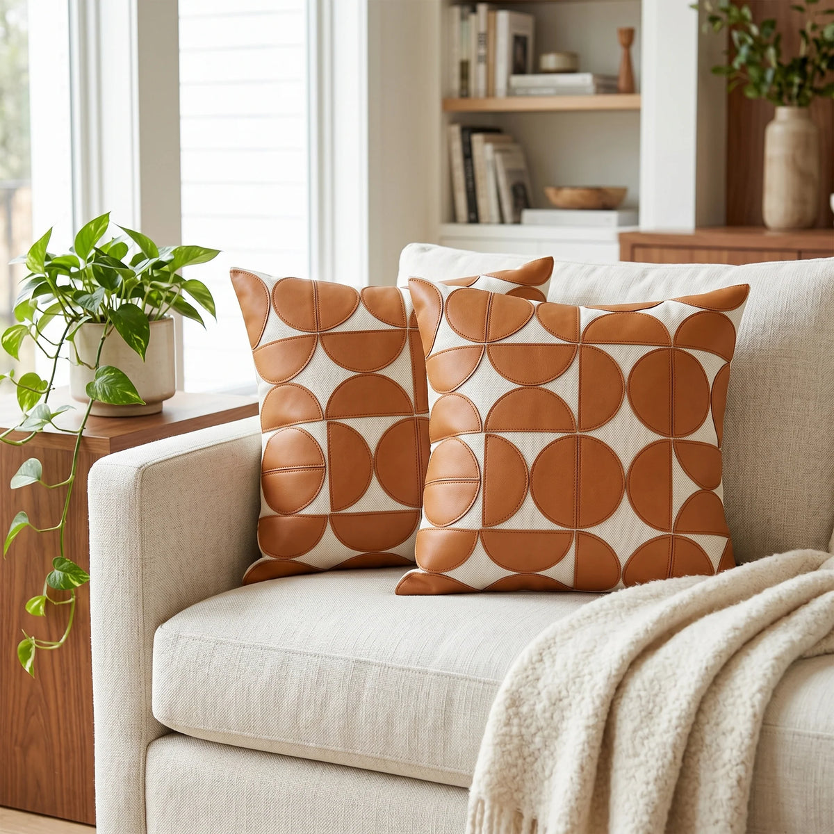 Glimmer Faux Leather Cushion Cover | Geometric Embroidered Design, 18x18 Inches 0
