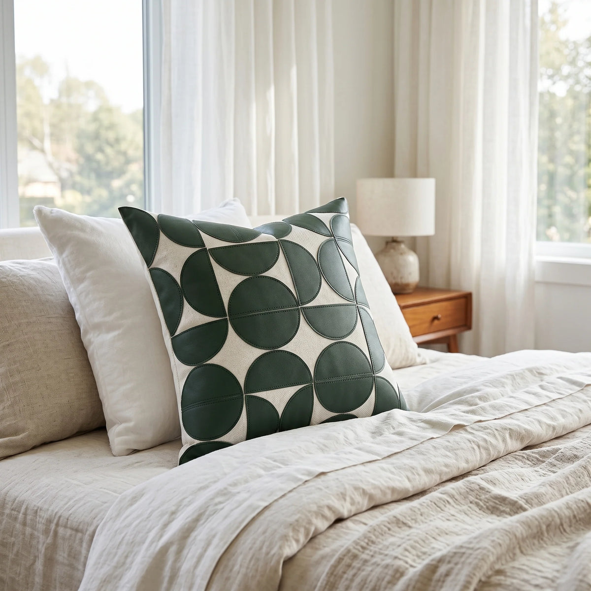 Glimmer Faux Leather Cushion Cover | Geometric Embroidered Design, 18x18 Inches 2