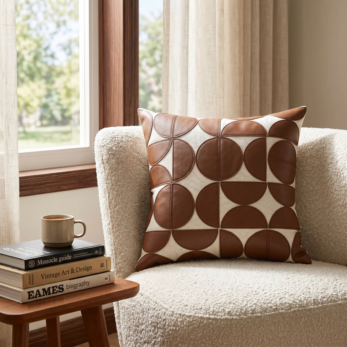 Glimmer Faux Leather Cushion Cover | Geometric Embroidered Design, 18x18 Inches 5