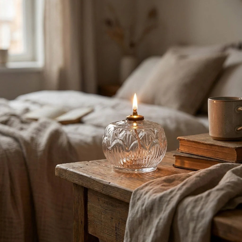 Haven Glass Oil Lamp | Hand-Blown Embossed Vintage Design 7