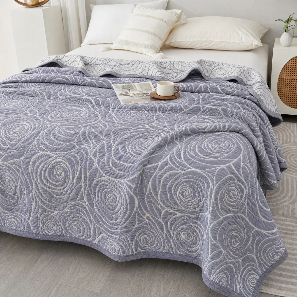 Luna Whisper Blanket | Lightweight Rose Jacquard Cotton 5