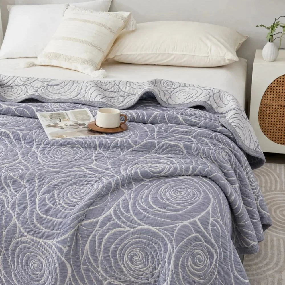Luna Whisper Blanket | Lightweight Rose Jacquard Cotton 7