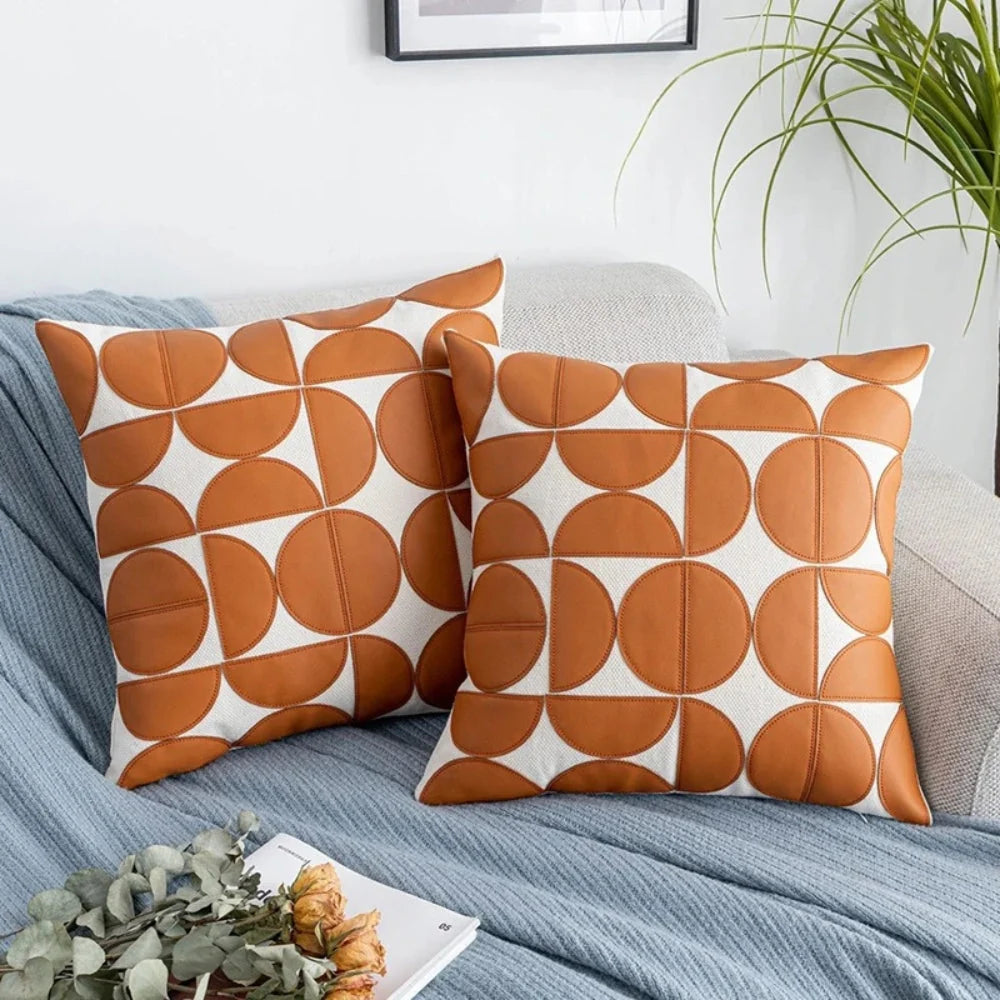 Luxeira Sofa Cushion Cover | Embroidered PU Faux Leather 18x18 Inches 1