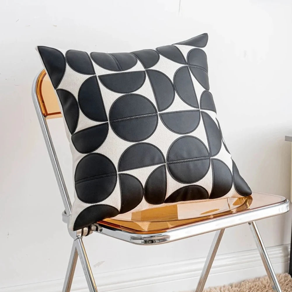 Luxeira Sofa Cushion Cover | Embroidered PU Faux Leather 18x18 Inches 8