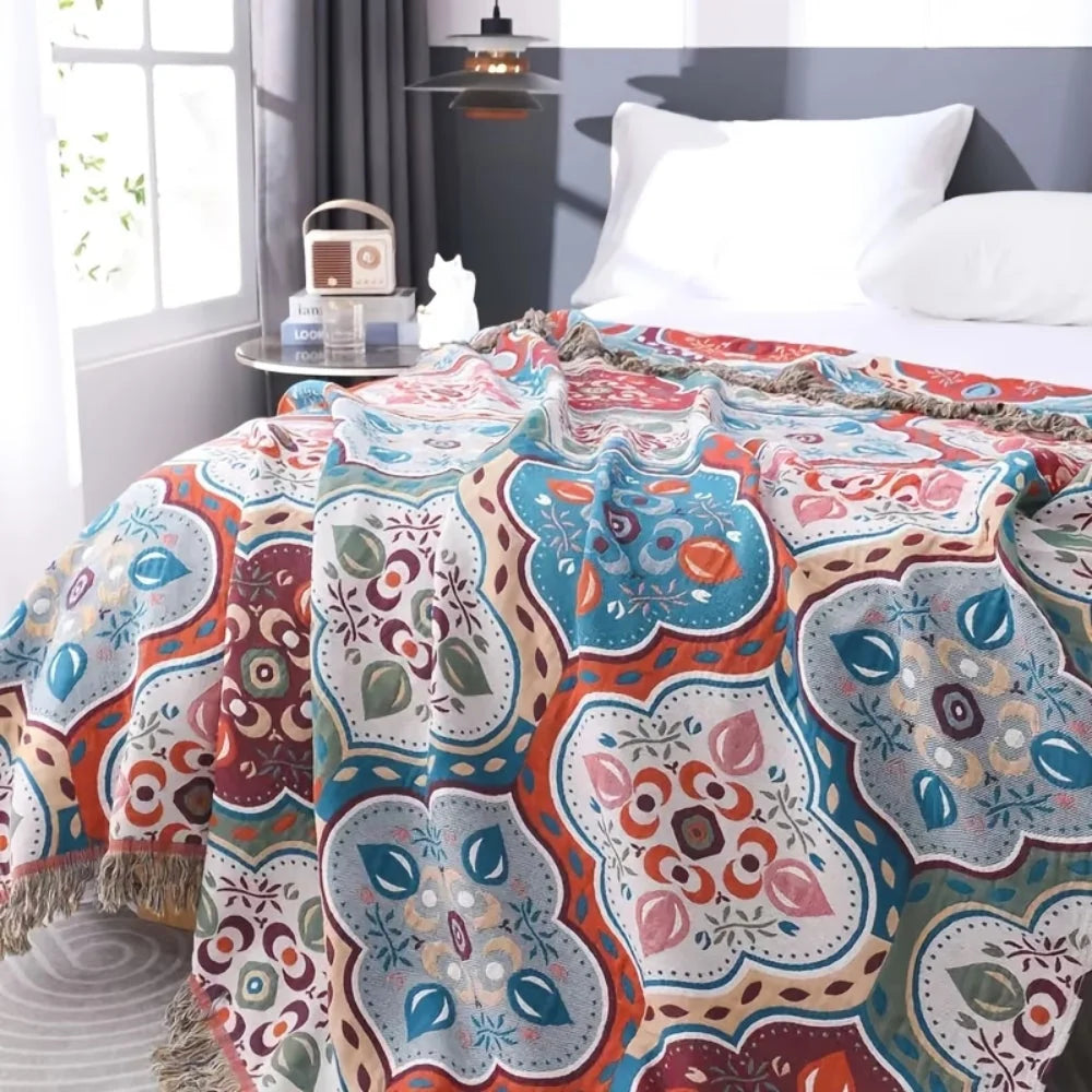 Mira Mosaic Blanket | 100% Cotton, Reversible with Tassel Edges 2