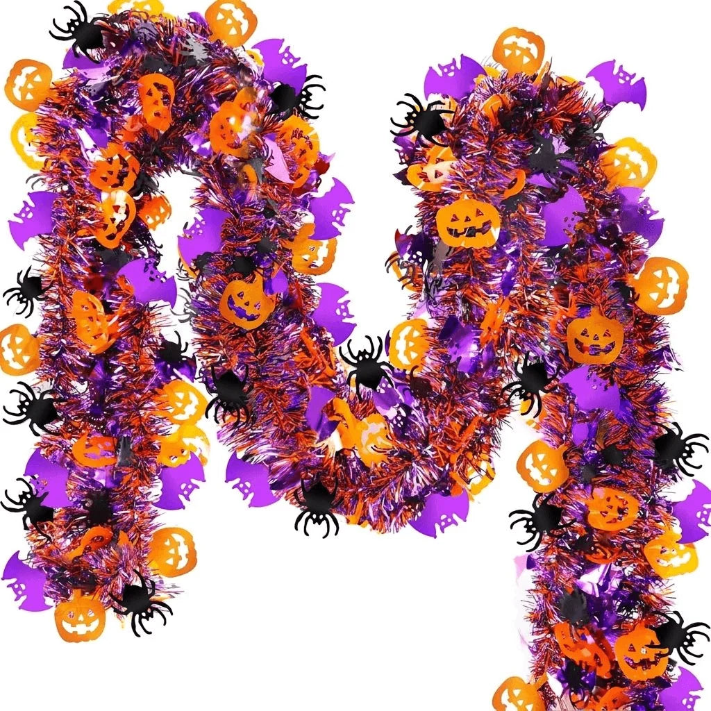 Night Sparks Garland | Halloween Tinsel with Pumpkin, Spider, Bat, or Ghost Motifs 0
