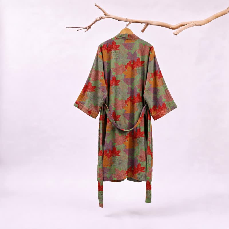 Oasis Maple Leaf Kimono Robe | 100% Cotton, Open-Front Design 6
