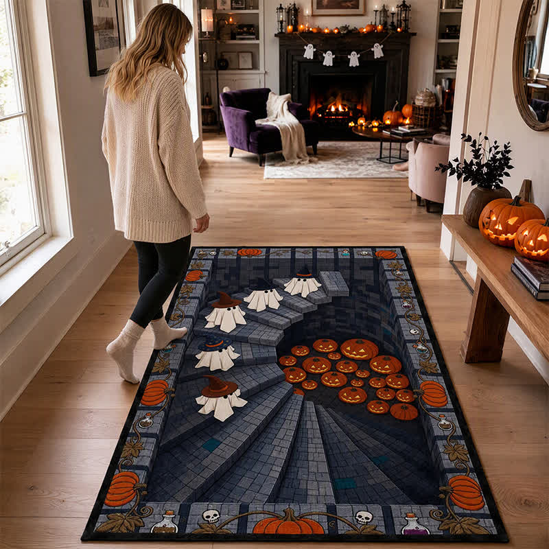 Oberon Ghost Area Rug | 3D Optical Illusion, Washable Polyester 3