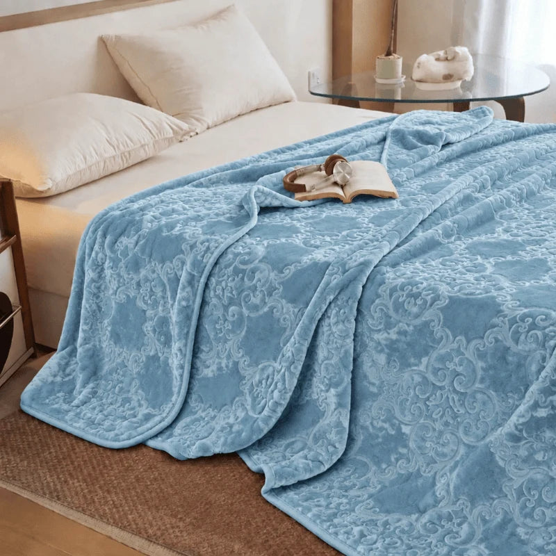 Olivia Fleece Blanket | Plush Raschel, Embossed Damask Pattern, Multi-Color 1