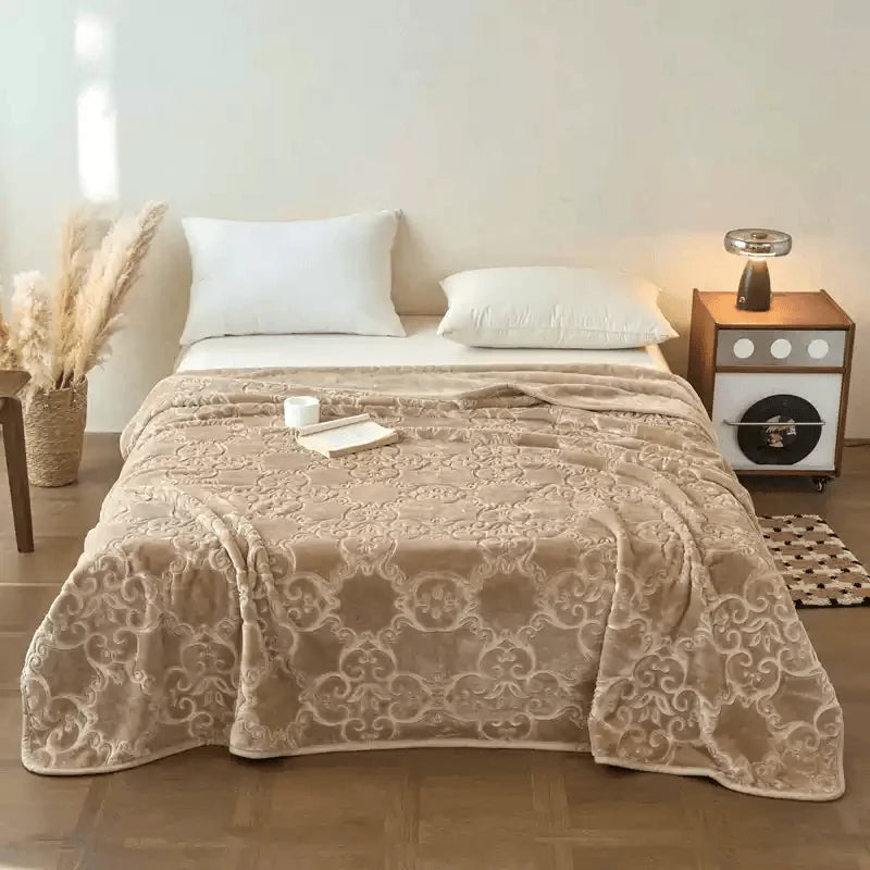 Olivia Fleece Blanket | Plush Raschel, Embossed Damask Pattern, Multi-Color 10
