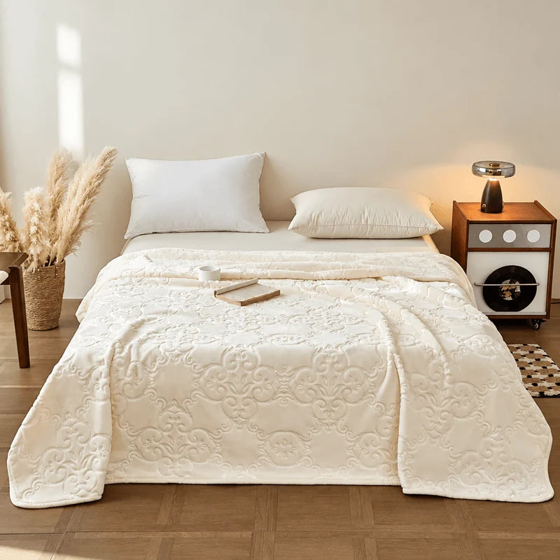 Olivia Fleece Blanket | Plush Raschel, Embossed Damask Pattern, Multi-Color 12