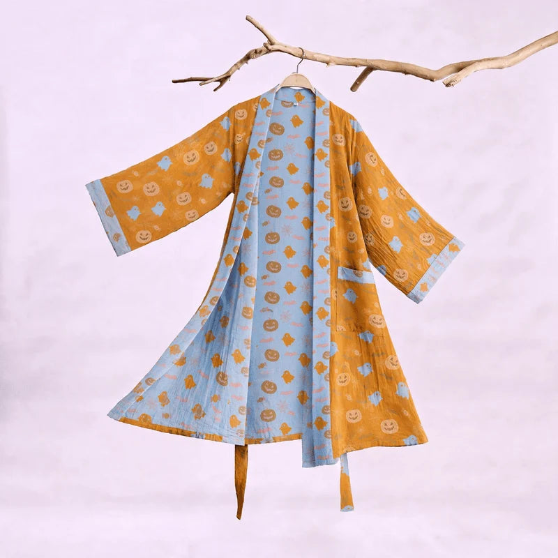 Opalina Kimono Robe Dressing Gown | 100% Cotton, Halloween Print 0