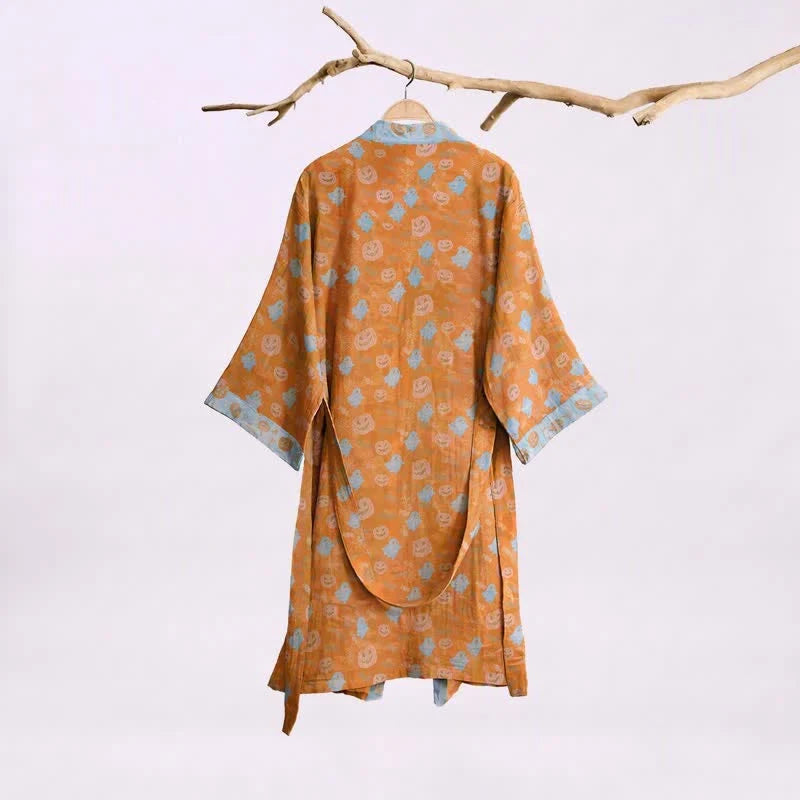 Opalina Kimono Robe Dressing Gown | 100% Cotton, Halloween Print 1