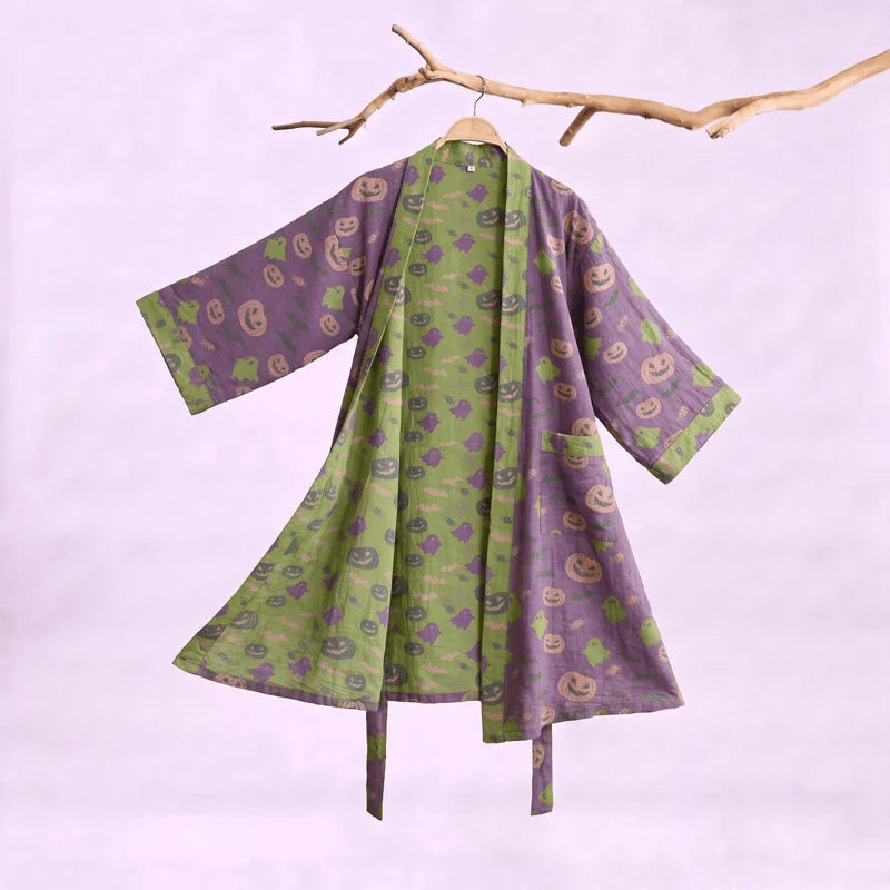 Opalina Kimono Robe Dressing Gown | 100% Cotton, Halloween Print 5