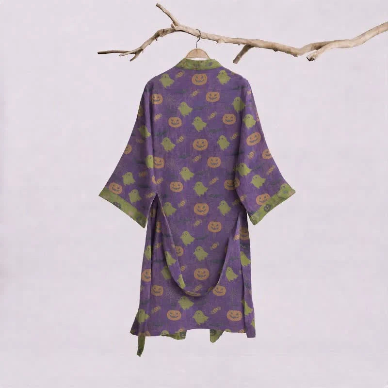 Opalina Kimono Robe Dressing Gown | 100% Cotton, Halloween Print 6