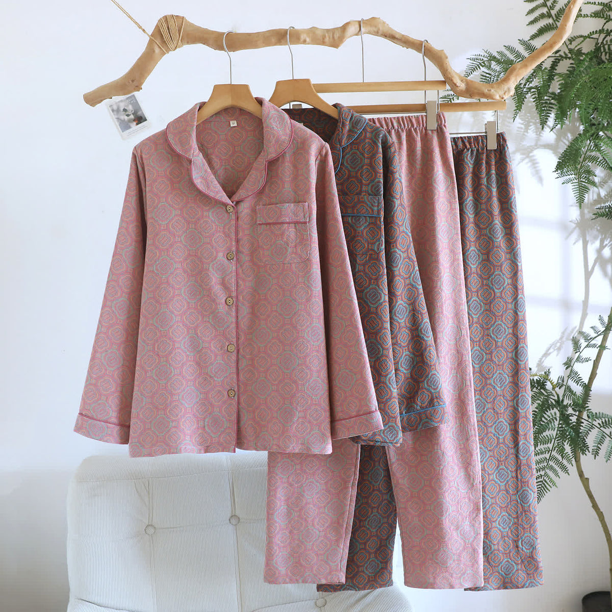 Orin Pajama Set | 100% Cotton, Lightweight Geometric Jacquard 1